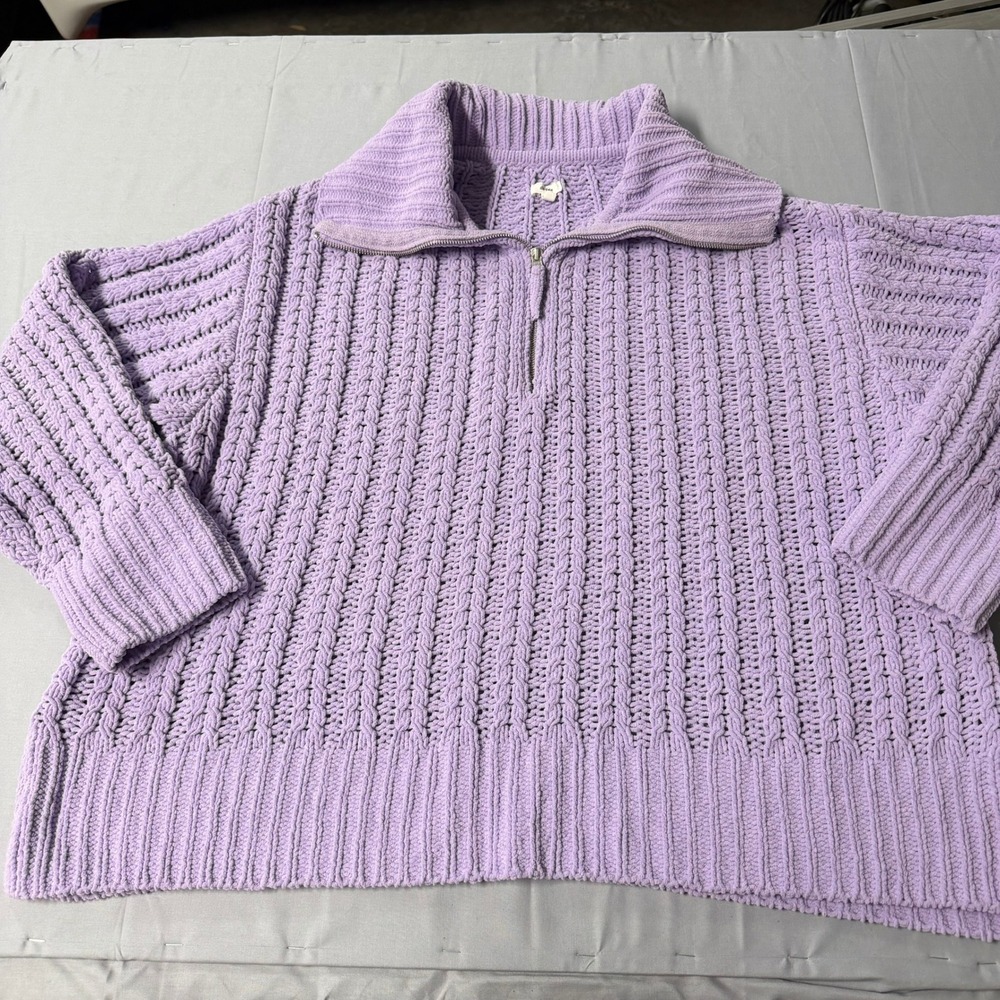Aerie Lavender Purple Cable Knit Quarter Zip Sweater XL Oversized Pullover